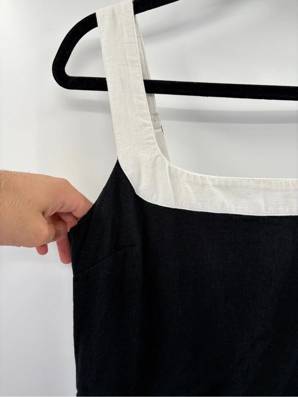 Abercrombie & fitch black white square neck split linen back maxi dress medium